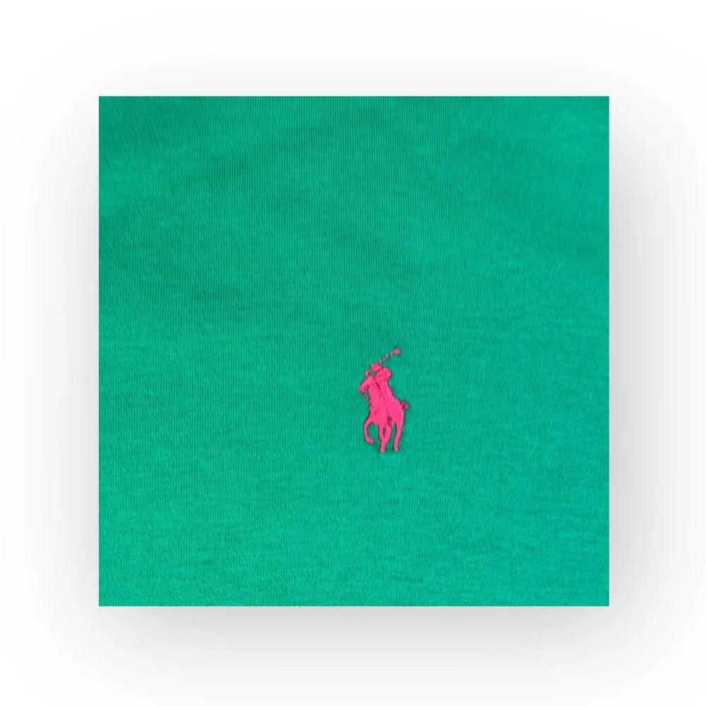 Polo Ralph Lauren‎ Green Short Sleeve Polo Shirt Men's Size L Pink Pony Logo